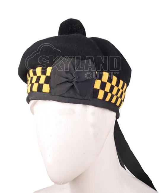 Balmoral Diced Bonnet Hat – Yellow and Black Diced Cap Balmoral Diced Bonnet Hat – Yellow and Black Diced Cap