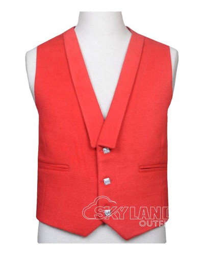 Red Wool Waistcoat – Formal Vest for Kilt & Highland Outfits
