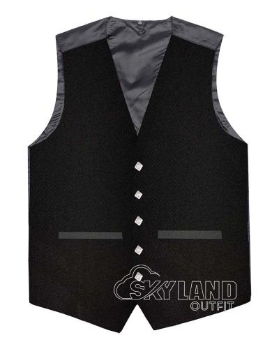 Solid Black Tartan Waistcoat - Scottish Clan Formal Vests