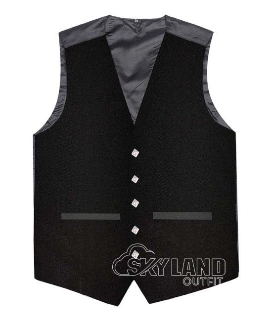 Solid Black Tartan Waistcoat - Scottish Clan Formal Vests