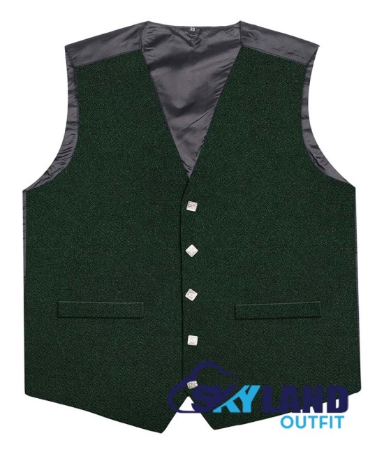 Scottish Solid Green Vest / Irish Formal Tartan Waistcoats - 4 Plaids