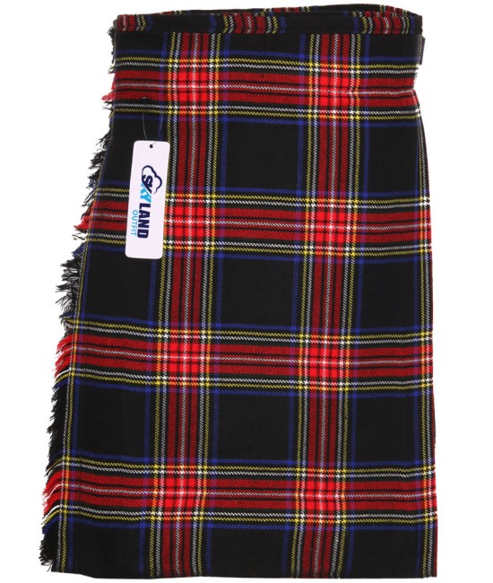 Black Stewart Tartan 5 Yard Traditional Scottish Kilt