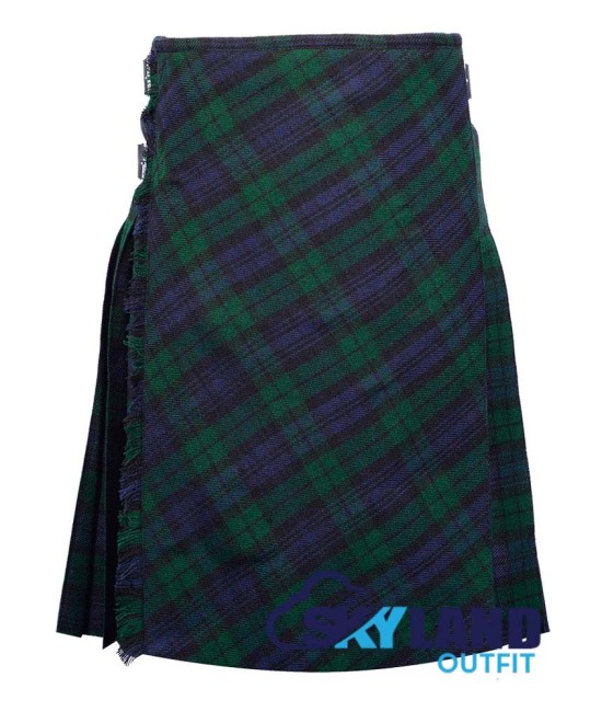 Black Watch Tartan Kilt – 8 Yard Traditional Scottish Kilt with Bias Apron