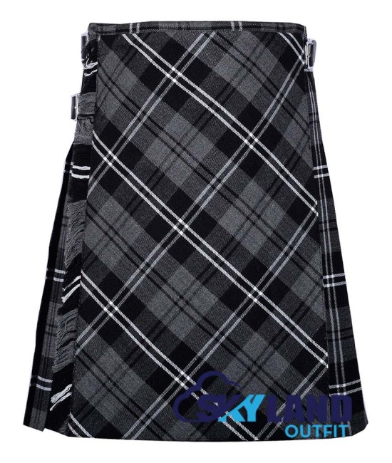 Granite Tartan Kilt – 8 Yard Traditional Scottish Kilt with Bias Apron