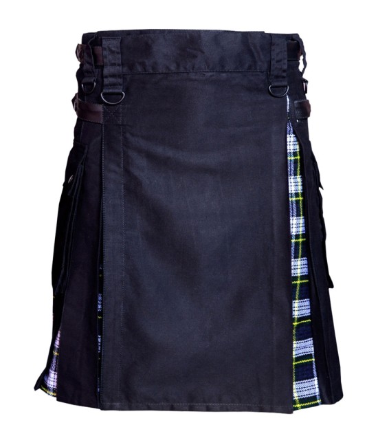 Hybrid Utility Kilts - Black Cotton & Dress Gordon Tartan Kilt for Men