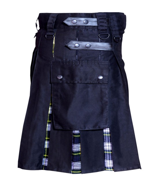 Hybrid Utility Kilts - Black Cotton & Dress Gordon Tartan Kilt for Men