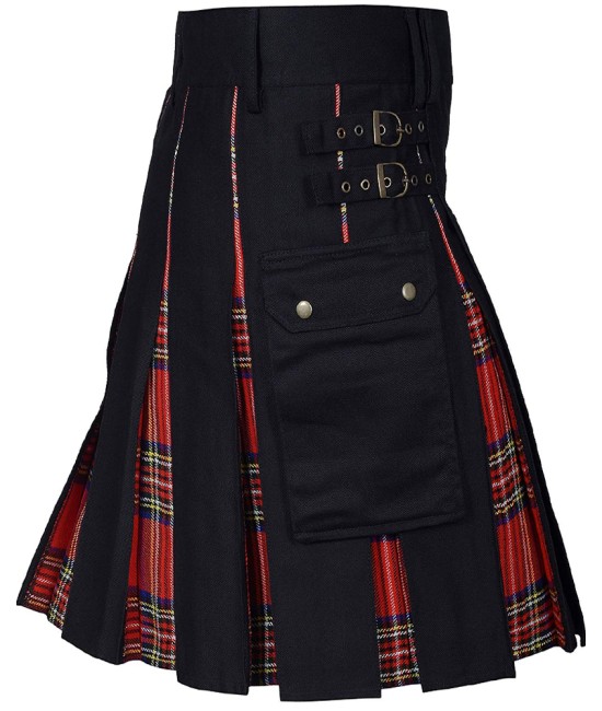 Hybrid Utility Kilts - Black Cotton & Royal Stewart Tartan Scottish Kilt