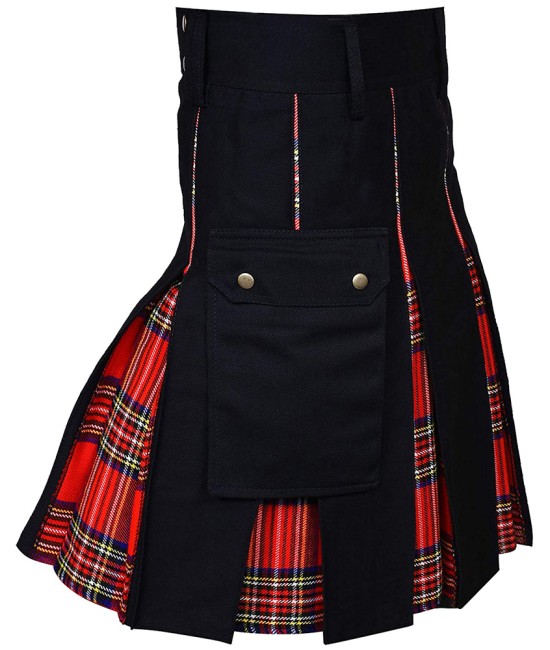 Hybrid Utility Kilts - Black Cotton & Royal Stewart Tartan Scottish Kilt