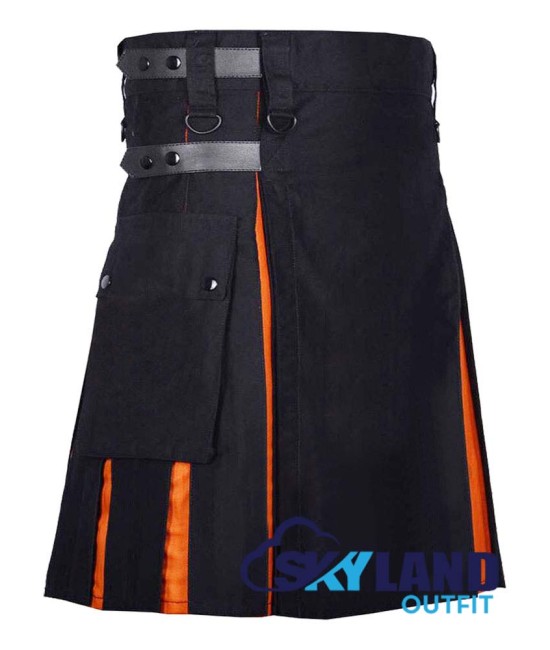 Hybrid Utility Kilts - Black Cotton & Saffron Tartan Scottish Kilt