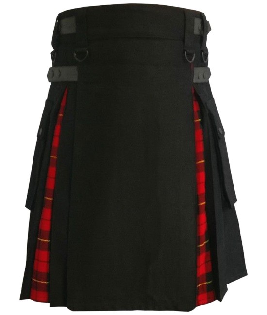 Hybrid Utility Kilts - Black Cotton & Wallace Tartan Scottish Kilt