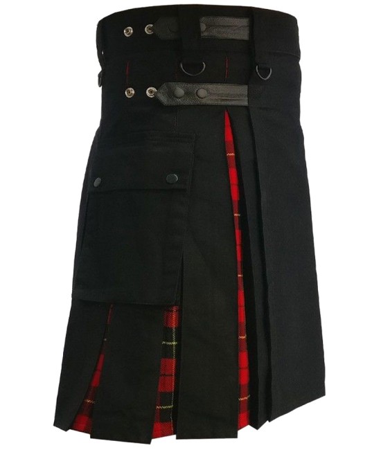 Hybrid Utility Kilts - Black Cotton & Wallace Tartan Scottish Kilt