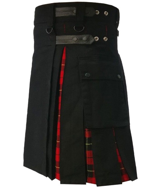 Hybrid Utility Kilts - Black Cotton & Wallace Tartan Scottish Kilt