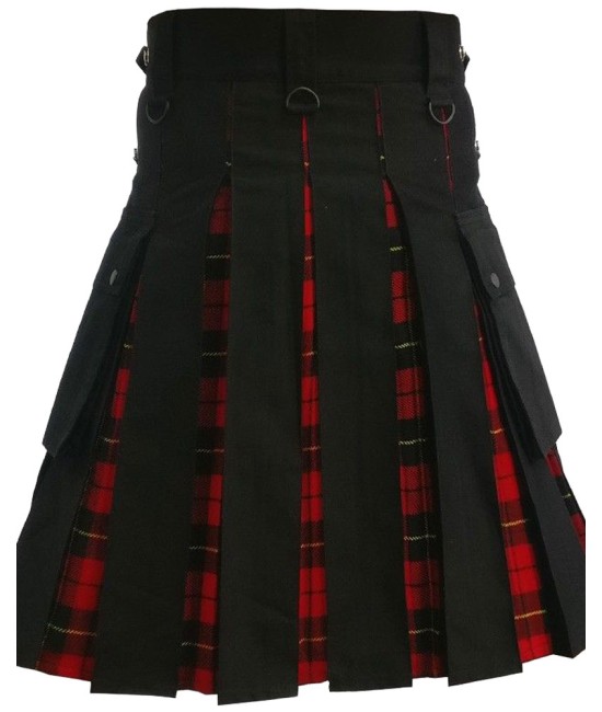 Hybrid Utility Kilts - Black Cotton & Wallace Tartan Scottish Kilt