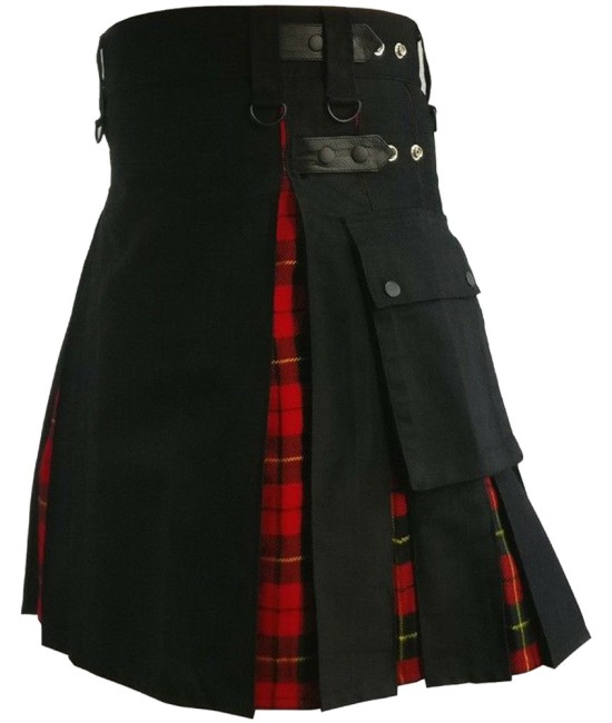 Hybrid Utility Kilts - Black Cotton & Wallace Tartan Scottish Kilt