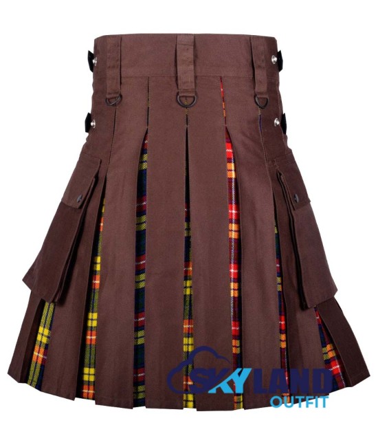 Hybrid Utility Kilts - Brown Cotton & Buchanan Tartan Kilt