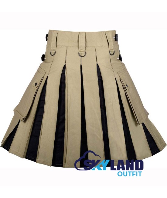 Hybrid Utility Kilts - Khaki Cotton & Black Cotton Kilt