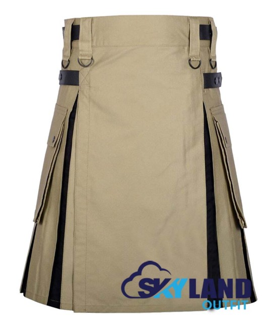 Hybrid Utility Kilts - Khaki Cotton & Black Cotton Kilt