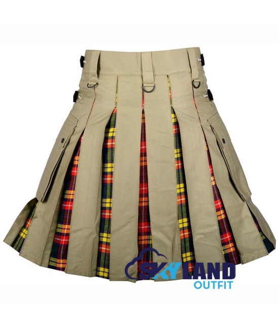 Hybrid Utility Kilts - Khaki Cotton & Buchanan Tartan Kilt