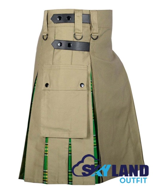 Hybrid Utility Kilts - Khaki Cotton & Irish Heritage Tartan Kilt