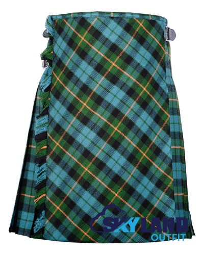 Gunn Ancient Tartan Kilt – 8 Yard Traditional Scottish Kilt with Bias Apron