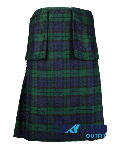 Black Watch Scottish 8-yard tartan kilt with detachable pockets  Black Watch Scottish 8-yard tartan kilt with detachable pockets