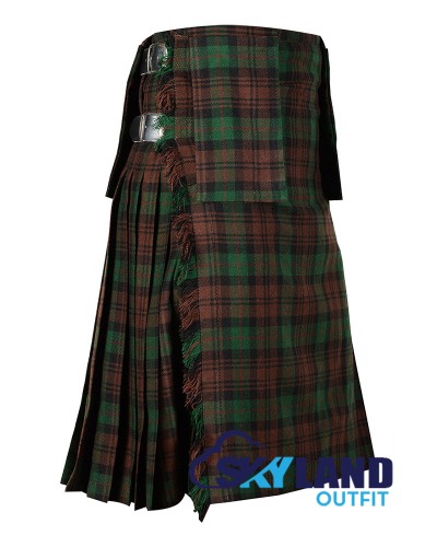 Brown Watch tartan Scottish 8-yard kilt with detachable pockets