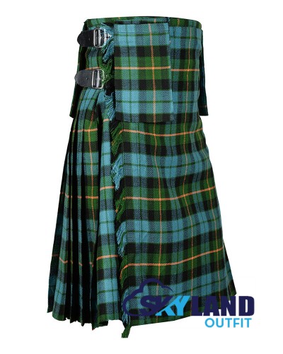 Gunn Ancient tartan Scottish 8-yard kilt with detachable pockets