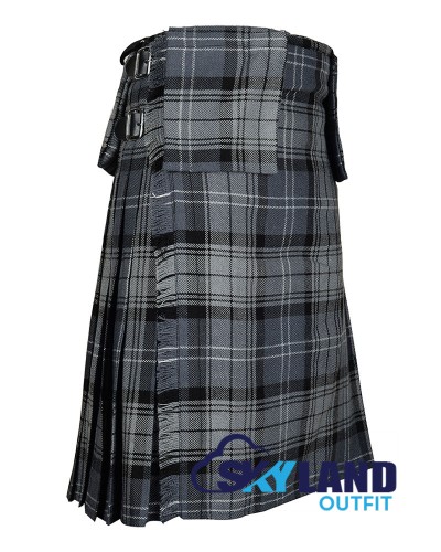 Hamilton Grey tartan Scottish 8-yard kilt with detachable pockets