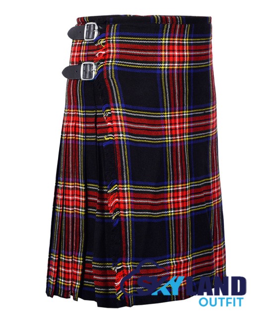 Scottish Black Stewart Tartan 8 Yard Kilt Traditional Kilts