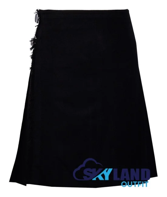 Solid Black Tartan Scottish 8 Yard Kilt Traditional Highlander Kilts Solid Black Tartan Scottish 8 Yard Kilt Traditional Highlander Kilts