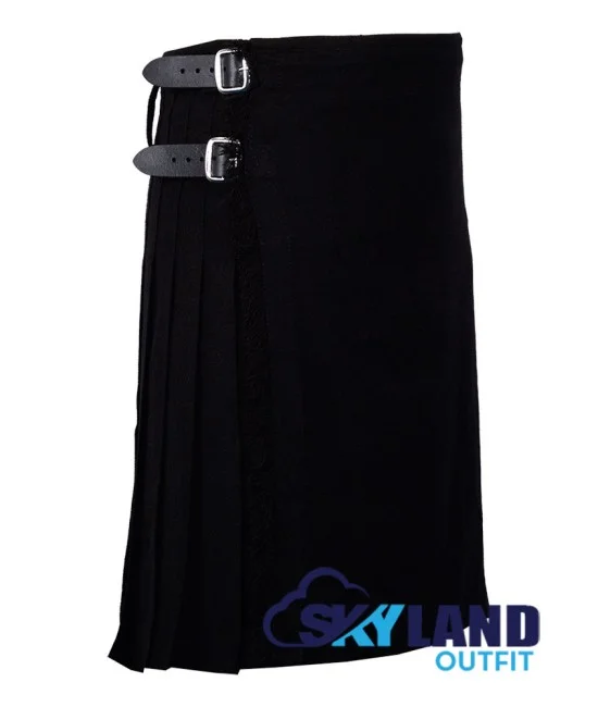 Solid Black Tartan Scottish 8 Yard Kilt Traditional Highlander Kilts Solid Black Tartan Scottish 8 Yard Kilt Traditional Highlander Kilts