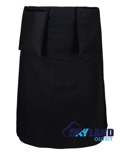 Black Wool Scottish 8-Yard Kilt with 3 Detachable Pockets Black Wool Scottish 8-Yard Kilt with 3 Detachable Pockets