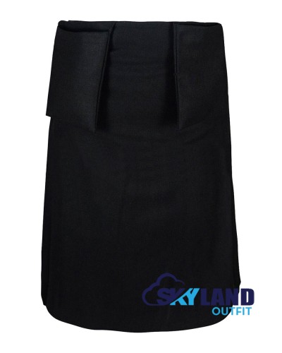 Black Wool Scottish 8-Yard Kilt with 3 Detachable Pockets Black Wool Scottish 8-Yard Kilt with 3 Detachable Pockets