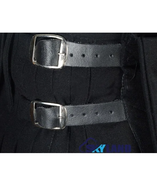 Black Wool Scottish 8-Yard Kilt with 3 Detachable Pockets