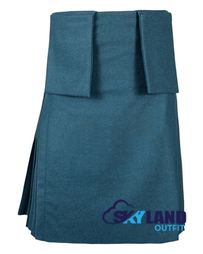 Smoking Blue Wool Kilt | 8-Yard Scottish Kilt with 3 Detachable Pockets
