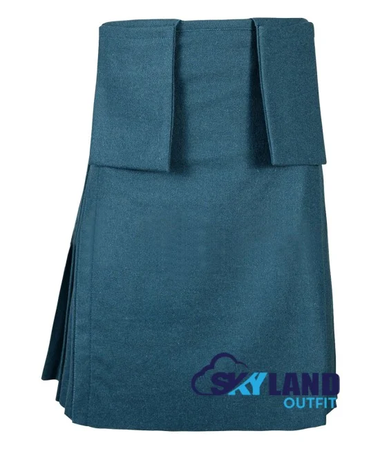 Smooking Blue Wool Scottish 8-Yard Kilt with 3 Detachable Pockets Smooking Blue Wool Scottish 8-Yard Kilt with 3 Detachable Pockets