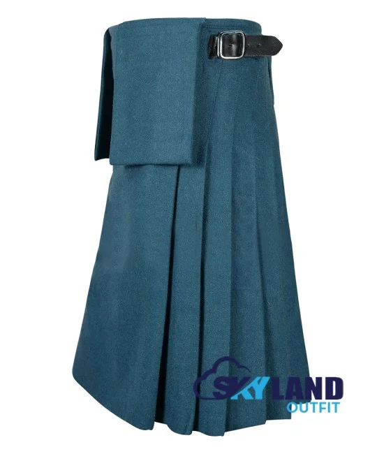 Smooking Blue Wool Scottish 8-Yard Kilt with 3 Detachable Pockets Smooking Blue Wool Scottish 8-Yard Kilt with 3 Detachable Pockets