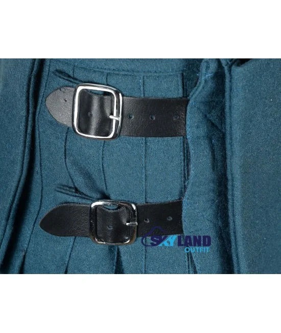 Smooking Blue Wool Scottish 8-Yard Kilt with 3 Detachable Pockets Smooking Blue Wool Scottish 8-Yard Kilt with 3 Detachable Pockets