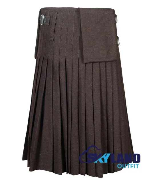 Brown Wool Scottish 8-Yard Kilt with 3 Detachable Pockets Brown Wool Scottish 8-Yard Kilt with 3 Detachable Pockets