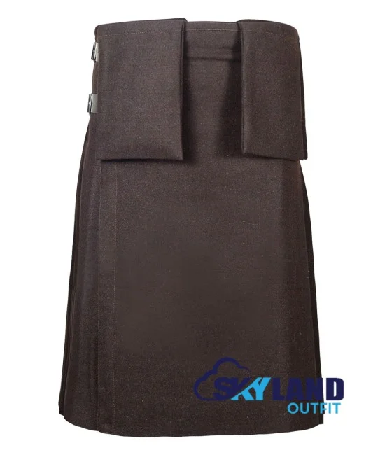 Brown Wool Scottish 8-Yard Kilt with 3 Detachable Pockets Brown Wool Scottish 8-Yard Kilt with 3 Detachable Pockets