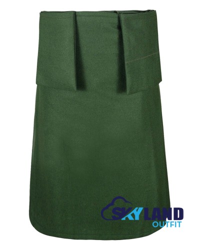 Forest Green Wool Scottish 8-Yard Kilt with 3 Detachable Pockets