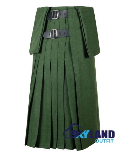 Forest Green Wool Scottish 8-Yard Kilt with 3 Detachable Pockets