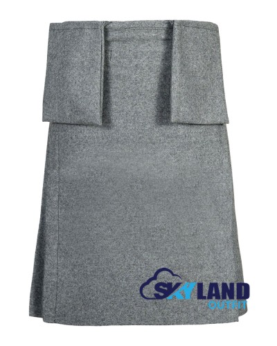 Grey Wool Kilt | 8-Yard Scottish Kilt with 3 Detachable Pockets