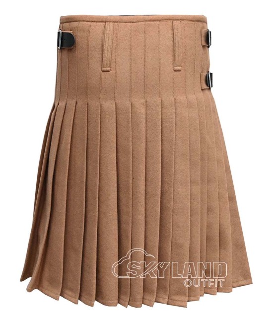 Khaki Wool 8 Yard Kilt – Hand-Tailored Men’s Scottish Kilts