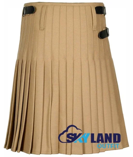 Men's Premium Quality Blazer Khaki Wool Kilt - Traditional 8-Yard Kilts