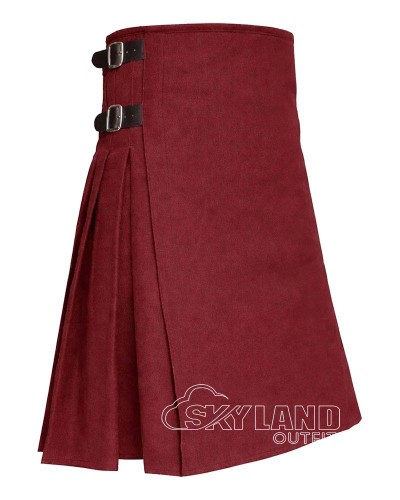 Maroon Wool 8-Yard Kilt | Premium Men's Hand-Tailored Scottish Kilt