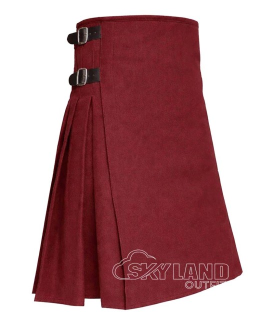 Maroon Wool 8-Yard Kilt | Premium Men's Hand-Tailored Scottish Kilt