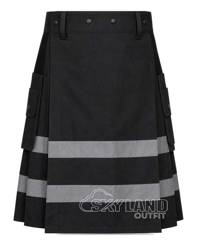 Black Firefighter Tactical Kilt | Hi-Vis Reflective Cotton