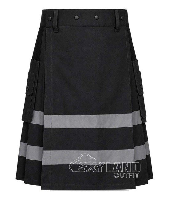 Black Firefighter Tactical Kilt | Hi-Vis Reflective Cotton Black Firefighter Tactical Kilt | Hi-Vis Reflective Cotton