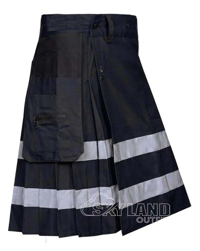 Black Firefighter Tactical Kilt | Hi-Vis Reflective Cotton Black Firefighter Tactical Kilt | Hi-Vis Reflective Cotton